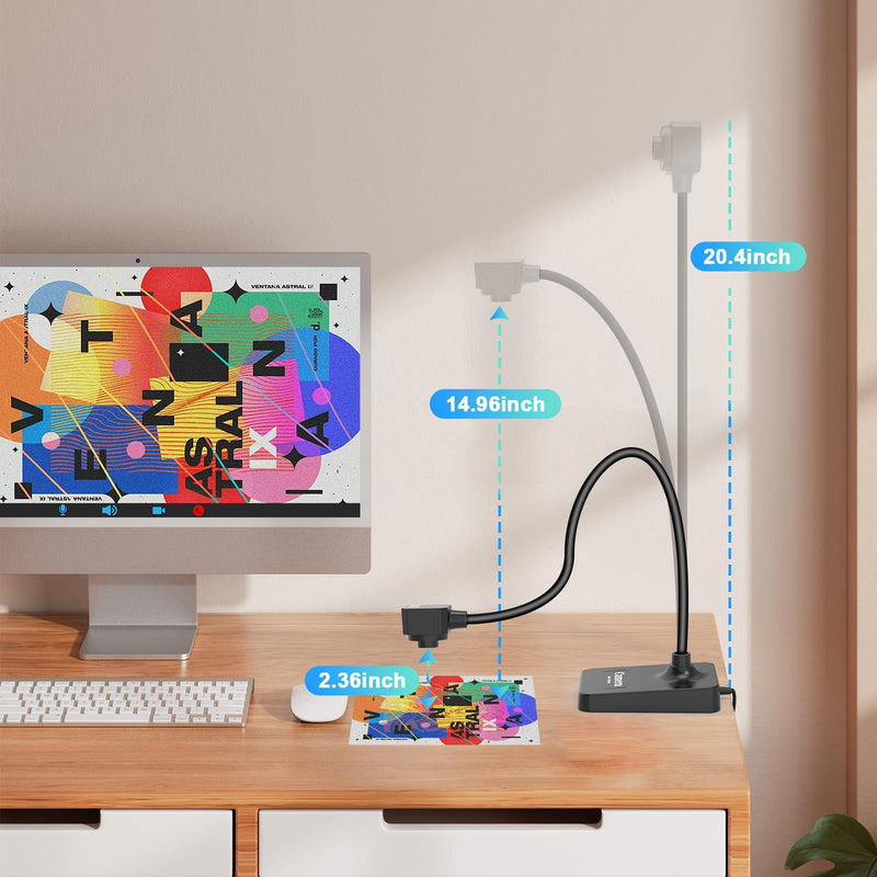 USB Document Camera for Teachers, Webcam for Distance Learning,Manual Focus Camera,with mic,Fold for Mac OS, Windows, Chromebook Compatible for Web Conferencing, Remote Teaching,Live Demo,visualizer