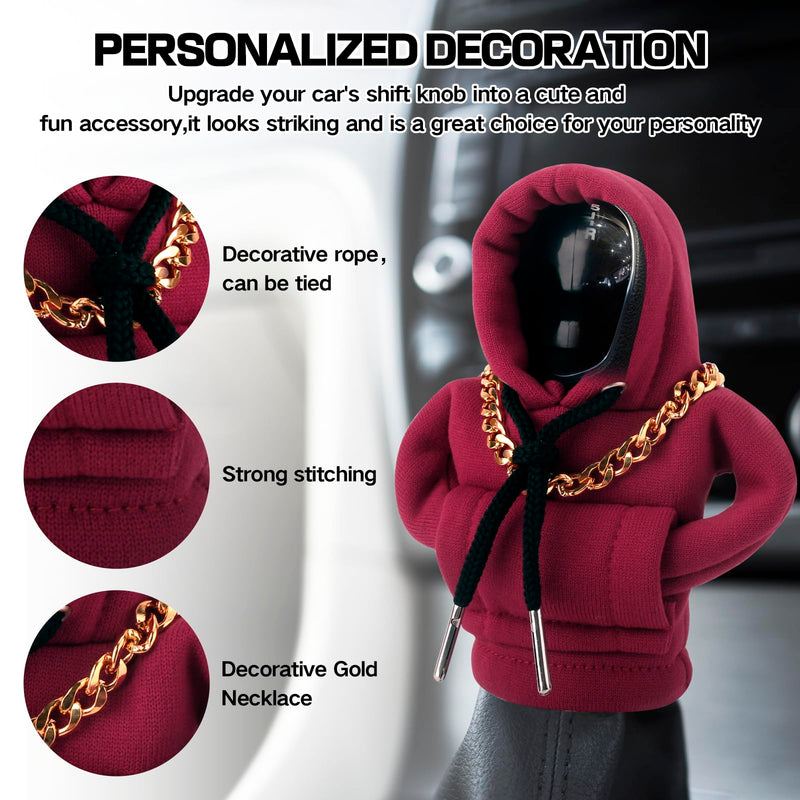 Gear Shift Hoodie, Funny Car Gear Shift Cover, Cute Car Shift Knob Hoodie, Automotive Interior Accessories, Universal Fit Knob Cover Gift (Red) Red