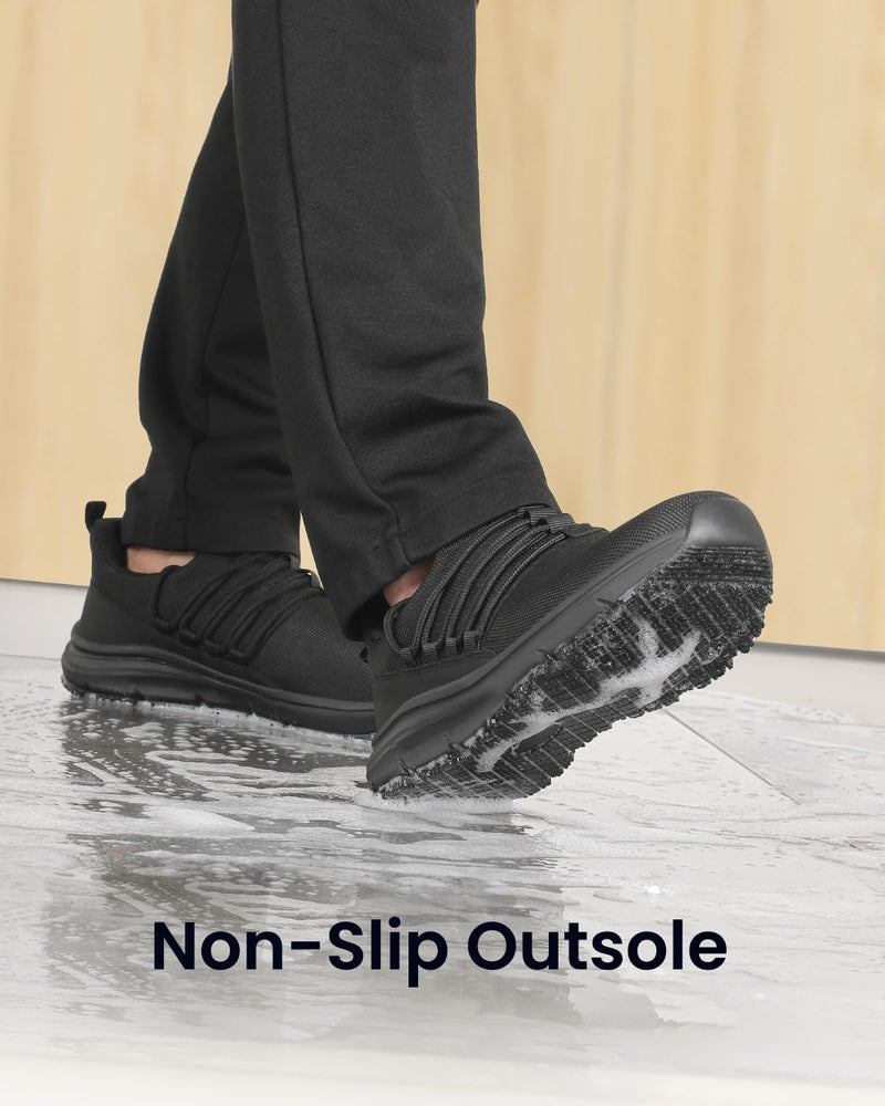 VikoViren Non Slip Work Shoes for Men Restaurant or Food Service Sneakers Breathable Lightweight Water Resistant Walking Shoes Chef Kitchen Footwear 10 Black
