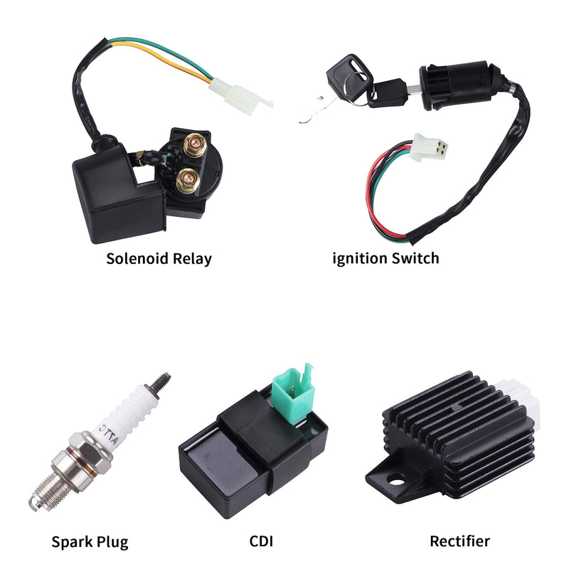 Complete Electrics Wiring Harness Coil Stator Solenoid Relay CDI Spark Plug for 4 Wheelers Stroke ATV 50cc 70cc 90cc 110cc 125cc Go Kart Pit Quad Dirt Buggy Bike Parts by OTOHANS AUTOMOTIVE