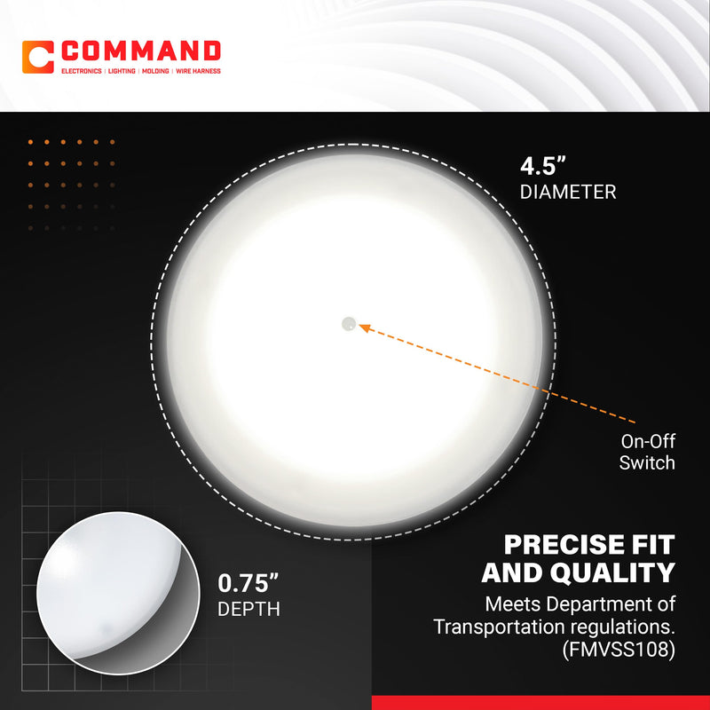 Command Electronics OEM 12V LED RV Low Profile Surface Mount Ceiling Light with Switch – Made in USA – 4.5" Diameter – 5-Pack 5 Pack