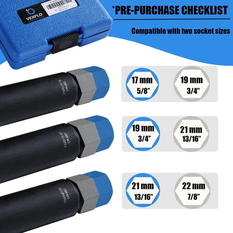 VEXPLO 10 Spline Lug Nut Key Set, Thicker Wall Sturdy 10 Spline Lug Nut Socket Tool for Effortless Removal of Aftermarket 10 Point Locking Lug Nuts (3 Piece Set) 3 Piece Pack