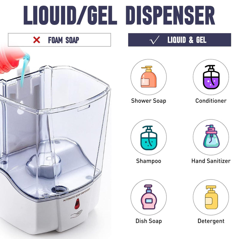 Soap Dispenser Wall Mount, Automatic Hand Sanitizer Dispenser 600ml Gel n Liquid Touchless Commercial Wall Soap Dispenser for Bathroom,Silver-600ml Silver-600ml