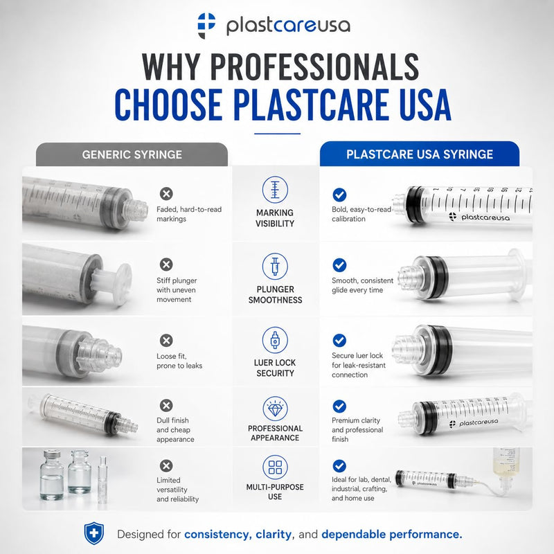 100 12ml Luer Lock Syringe without Needle, Disposable Luer Slip Tip Syringes - Non-Sterile, Latex-Free Plastic Dispenser by PlastCare USA 100.0