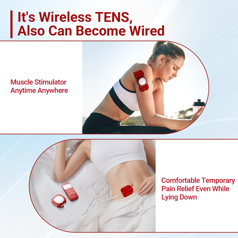Comfytemp Transcutaneous Electrical Nerve Stimulator K6134, Wireless & Wired 2-in-1 TENS Unit Muscle Stimulator, TENS EMS Machine for Back, Shoulder, Wired Back Clip — Easy to Use Lying or Reclining