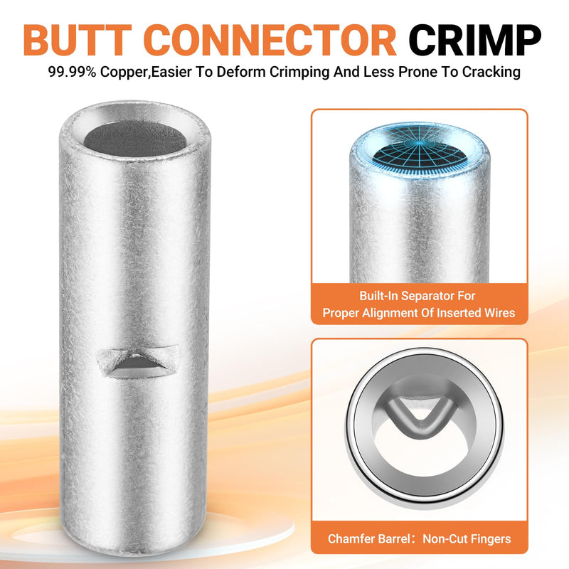 474 PCS-Red Copper Non Insulated Butt Connectors Kits with Heat Shrink,22-6 AWG Uninsulated Butt Connector for Electrical Wiring 474