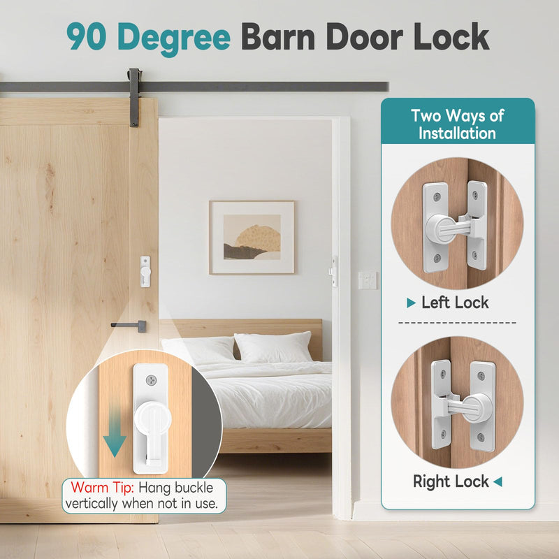 Heavy Duty 90 Degree Barn Door Lock, Zinc Alloy Security Sliding Door Latch for Barn, Garden, Bathroom, Fence, Shed - Anti-Rust and Robust (White-2 Pcs) White-2 Pcs