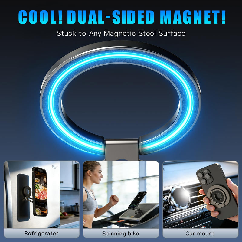 Magnetic Phone Ring for MagSafe Grip [Dual-Sided Magnetic] [Magnet Phone Stand Grip Compatible with Car Mounts] Mag Safe Accessory for iPhone 17/16/15/14/13 Pro Max Plus,Grey