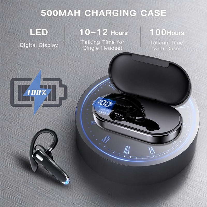 Bluetooth HeadsetV6.1+EDR 500mAh Charging Case, Wireless EarpieceCVC8.0Noise Cancelling Mic，Open Headphones，100 Hours Talking Time–Hand-Free Headphones for Trucker, Office，Wearing while driving(Black) Black 530