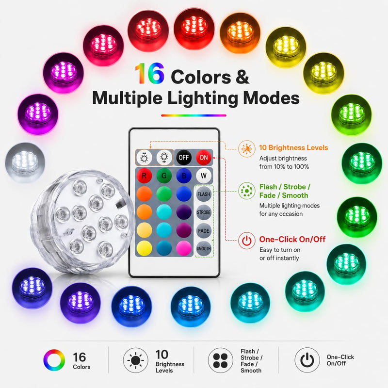 Seaponer Boat Lights Wireless Battery Operated, Waterproof Marine Led Light for Deck Courtesy Interior Lights, Fishing Kayak Duck Jon Bass Boat, RGB Multi Color Remote Controlled, 4pcs