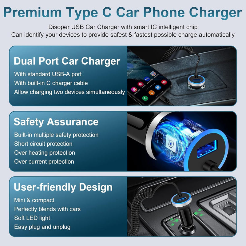 for Samsung S26 Ultra USB Car Charger Fast Charging forSamsung Galaxy S26 S26+ S25 Ultra S25 FE S24 Ultra S23 S22,USB A Car Charger + 3FT Coiled USB C Cable for Galaxy A56 A55 A36 A35 A26 A25 A16 A15