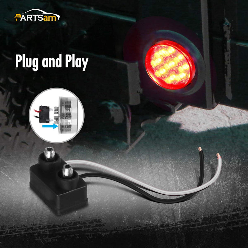 Partsam Pair 2" Clear/Red Flush Mount Mini-Reflex Side Marker LED Light Truck RV Trailer 9LED w Grommet, Faceted Round Trailer Clearance Lights w Reflectors 2*Red with grommets