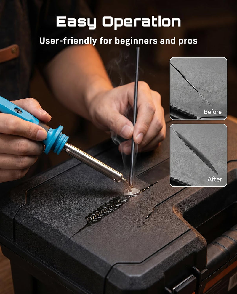 SEESII 150W Plastic Welder Welding Kit, 2 in 1 Hot Stapler Plastic Repair Kit with 60W Soldering Iron, Staples, 20PCS Plastic Rods & Pliers for Car Bumper Crack, Kayak, Dashboard, Plastic Toys Repair Blue