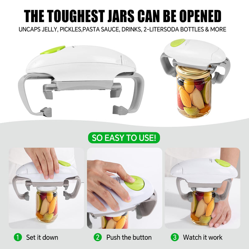 Automatic Jar Opener Suitable for The Elderly With Arthritis And People With Weak Hands， It Can Automatically Open Lids of Most Sizes With One Button， A Kitchen Gadget As A Gift