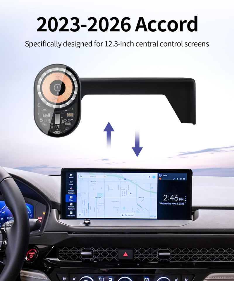 Wireless Charging Car Phone Holder for Honda Accord 2023-2026, 12.3" Screen | Magsafe Accessories Fast Charging Magnetic Cell Phone Holder Clip Compatible with iPhone Android, 3D Fit Vehicle Phone Stand 12.3-inch for 2023-2026 Accord/Hybrid