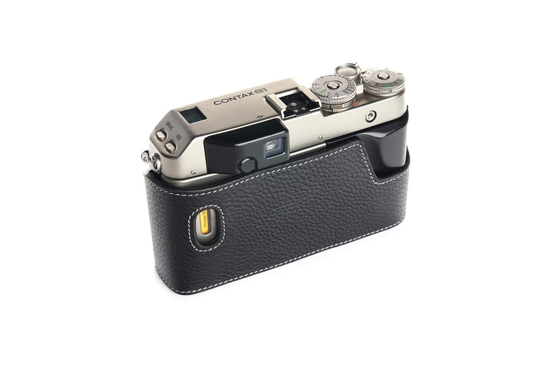 Contax G1 Case, BolinUS Handmade Genuine Real Leather Half Camera Case Bag Cover for Contax G1 Camera with Hand Strap (Black) Black