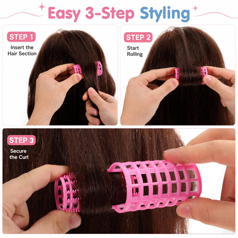 Frcolor Plastic Hair Roller DIY Hair Styling Tools Self Grip Styling Roller for Women,12pcs(Random Color)