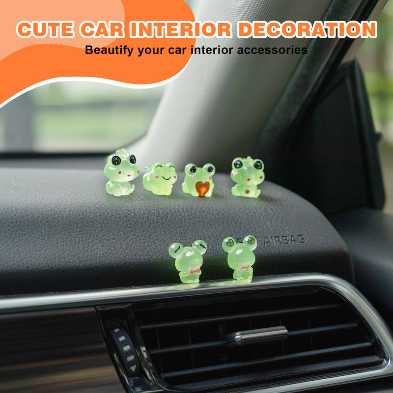 Luminous Frog Car Dashboard Decor, 6PCS Fun Frog Car Dash Decorations Rear View Mirror Ornament Interior Accessories Luminous Frog