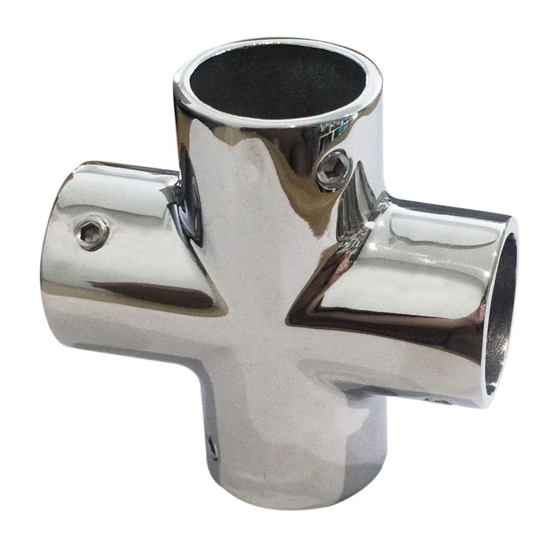 Heavy Duty Marine Grade 316 Stainless Steel Cast Boat Hand Rail Fitting 4 Way Cross Tube Pipe Connector Tee Joint 7/8" 1 inch I.D.