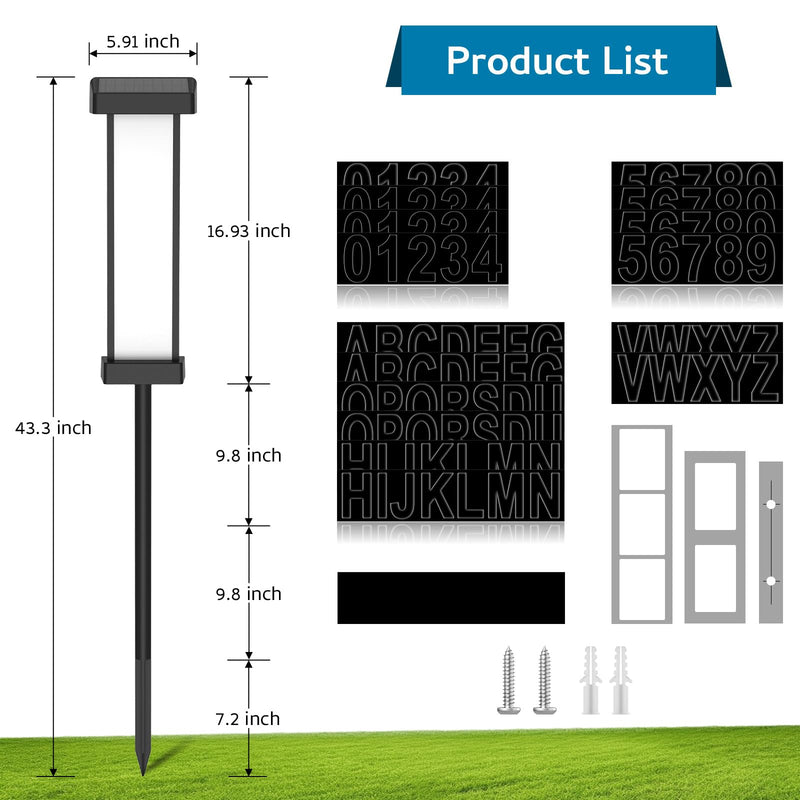 Lacasa Solar Address Sign, Dual-Sided Lighted House Numbers for Outside, Waterproof LED Illuminated Address Plaque with Stakes, 3 Color Modes, Wall Mounted or In Ground for Yard Home