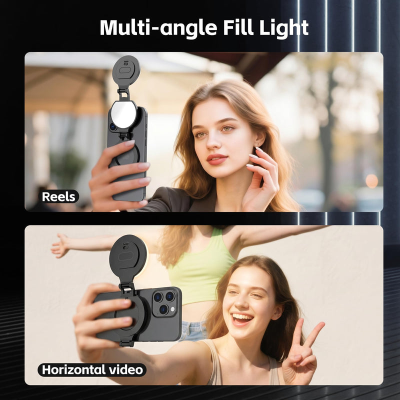 Magnetic Selfie Light for Phone,Phone Ring Light Selfies | Tri-Fold, As Lamp, 360° Foldable LED Selfie Light Compatible with iPhone Magsafe,Photography/TikTok/Zoom Calls/Video Black