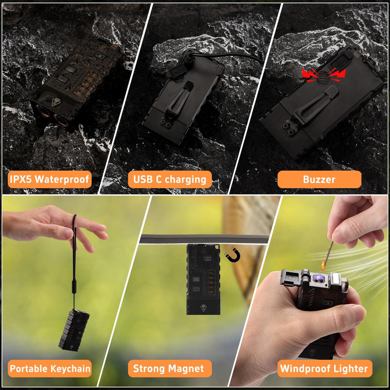 iToncs LED Small Powerful EDC Flashlight with 365nm UV Light,13 Mode,USB C Rechargeable Mini Pocket Keychain Flash Light with Clip,IP67,Magnetic,Lanyard,Buzzer,Arc Lighter for Camping Gear,4 PCS 4 Pack