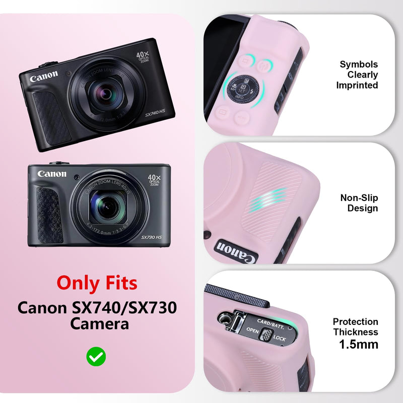 XANAD Silicone Case for Canon Powershot SX740 / SX730 HS Digital Camera, Anti-slip Soft Silicone Protective Cover with Detachable Lens Cover for Canon SX740 / SX730 HS, Pink