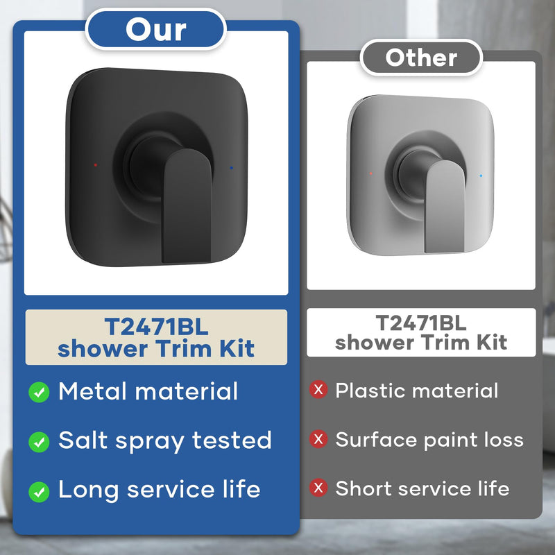 Black Shower Handle Replacement for Moen T2471BL Genta LX collection,Pressure-Balancing Shower Lever Handle, Posi-Temp Valve Shower Trim Kit Matte Black,Square(Valve& Catridge Not Inclued)