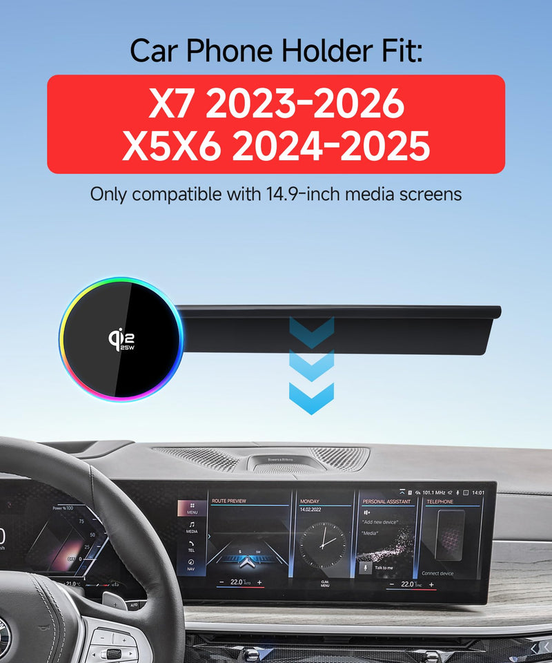 Qi2.2 25W Fast Wireless Charger Car Phone Mount for BMW X5/X6/X7 2024 2025 | X7 2023-2026, 14.9" Screen, Magsafe Accessories Fast Charging Magnetic Cell Phone Holder Clip Compatible with iPhone Android