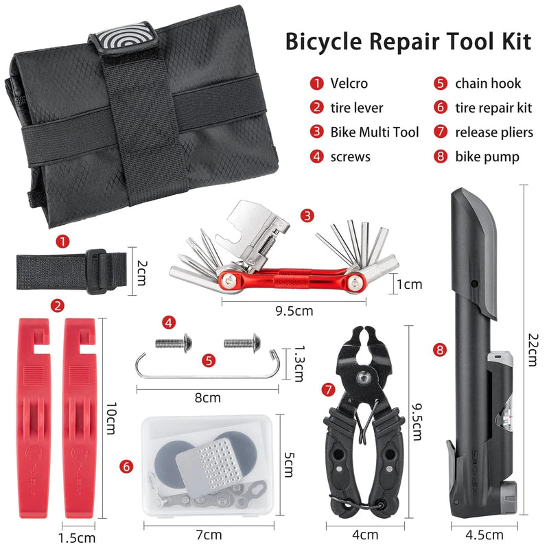 Bicycle Repair Tool Kit with Bike Pump & Saddle Bag - Bike Tool Kits for Repair and Maintenance at Home or on the Road - Bike Tire Repair Kit