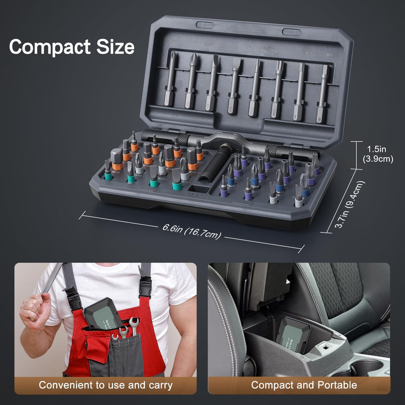  [AUSTRALIA] - 42 in 1 Magnetic Screwdriver Set, DIY Ratchet Screwdriver Set, Multi Bit Magnetic Drive Set with Detachable Ratchet Handle, Portable Compact Repair Tool Kit for Furniture Computer Bicycle Gray Grey