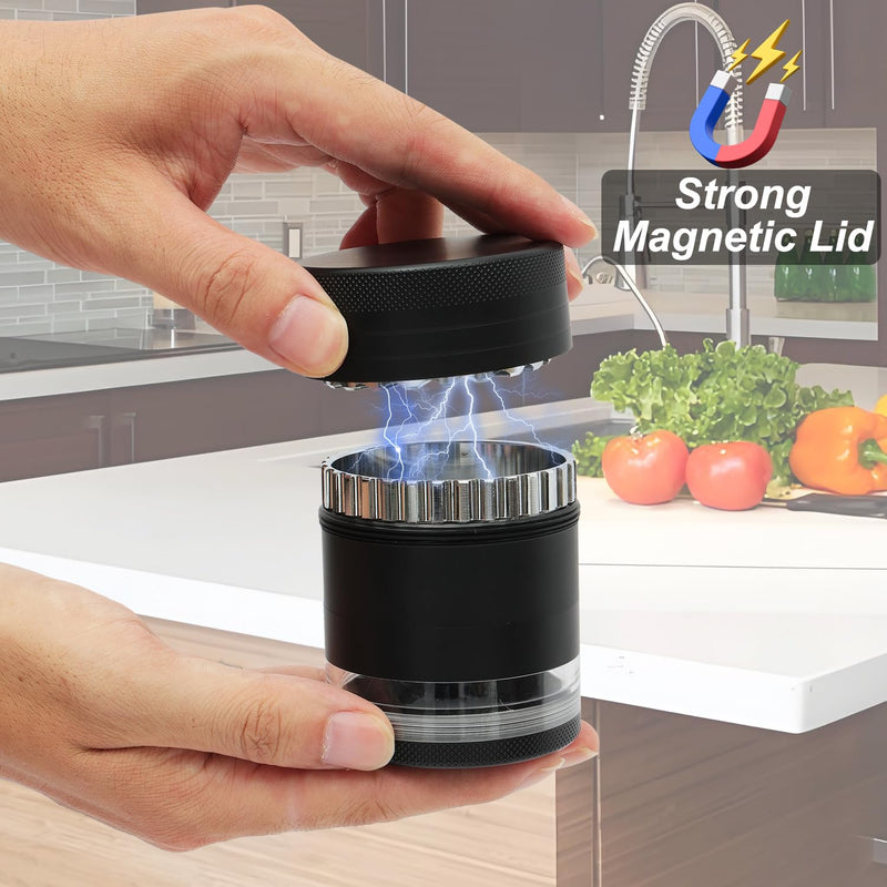 Toothless Grinder Mill with Magnetic Lid, Easy to Clean, Compact Design Spice Grinder, Millstone-style