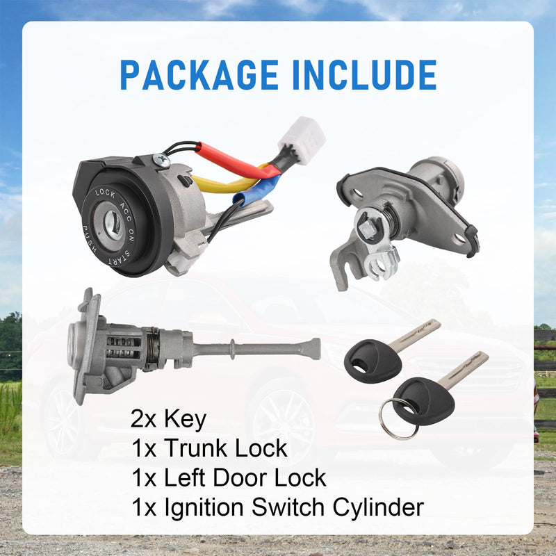 Full Lock Cylinder Set Key Ignition Start Barrel Compatible with 2009-2014 Hyundai Sonata 2011-2015 Hyundai Sonata Hybrid Replace# 81970-3SA00, 81250-3SA00 For 2009-2014 Hyundai Sonata