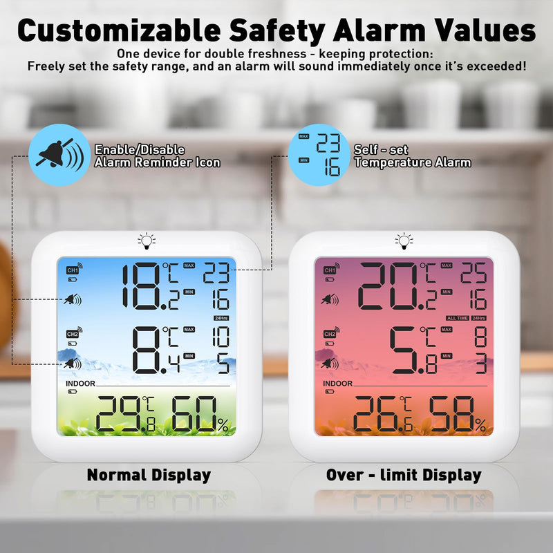 Wireless Freezer Alarm – Freezer Temperature Alarm with Remote Alert, 330FT Range, Backlit Display, 24H Max/Min, Indoor & Outdoor Monitoring