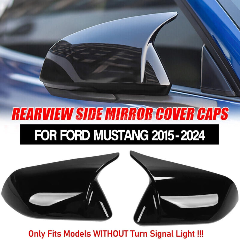 Moonlinks Compatible with 2015-2024 Ford Mustang Side Ox Horn Mirror Cover Overlay Without Turn Signal, Glossy Black LH & RH Side Door Exterior Rearview Mirror Cap Trim Bright Black（for 2015-2024）