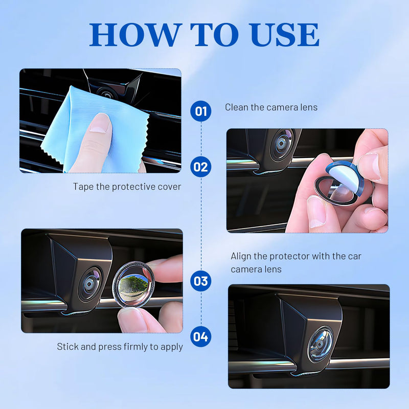 Car Camera Lens Protector, Car Backup Camera Protective Sticker, Clear High-Transparency Design, Anti-Rain Car Reversing Cameras Protection for Clear Vision Simple Adhesive Installation (2Boxes-4PCS)