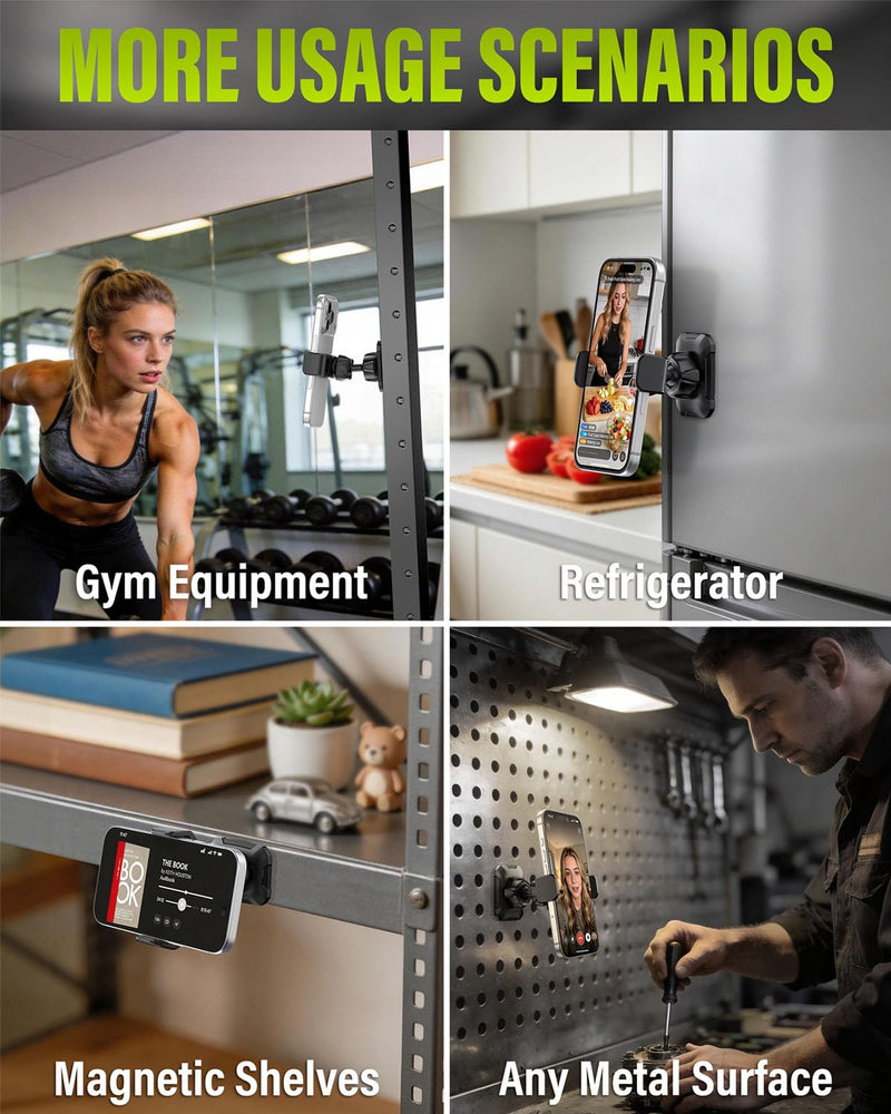 Magnetic Phone Holder for Gym, Strong Magnetic Mount, 360° Rotation | 6×N55 magnetic hold, attaches to metal surfaces, sweat-resistant build, compact design, ideal for workout recording