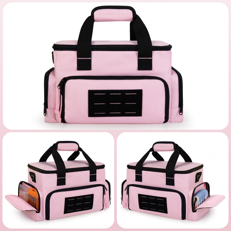 Pink Tool Bag for Women with 2 Clear Pouches, 12-inch Tool Storage Organizer, Double Layer Tool Box for Electrician, Carpenters, Repairman, Pink