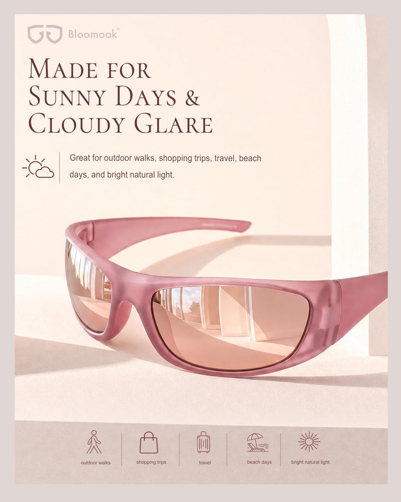Wraparound Migraine Glasses,FL-Flex Light Sensitivity Glasses for UV400 Protection,Fluorescent LED Glare,Photophobia Rose Silver Mirror - Bright Sunlight Migraine Relief