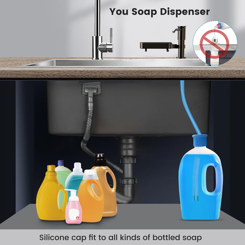 Soap Dispenser for Kitchen Sink, Built in Sink Soap Dispenser with Sponge Rack, Countertop Soap Dispenser Pump with Extension Tube kit, No More Refills,All Metal NO ABS (Grey) Gray