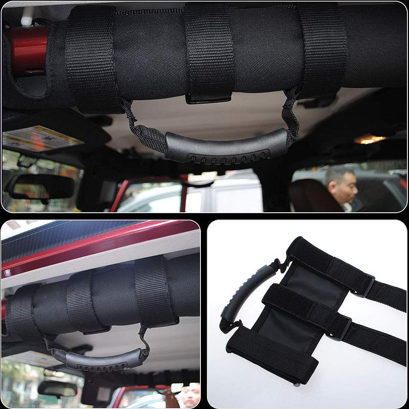 JeCar Roll Bar Grab Handles Grip Handle for Jeep Wrangler CJ YJ TJ JK JK JL JLU JT Sports Sahara Freedom Rubicon & Unlimited 1955-2020 4Pcs (Black) Black