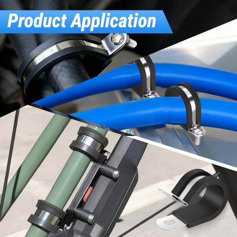 50Pcs 1-1/4 Inch Cable Clamps,M6 Screw Hole & Rubber Cushion,for Automotive Hose, Wire Harness 50