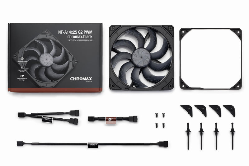 Noctua NF-A14x25 G2 PWM chromax.Black, Premium-Quality Quiet 140mm PC Fan (Black)