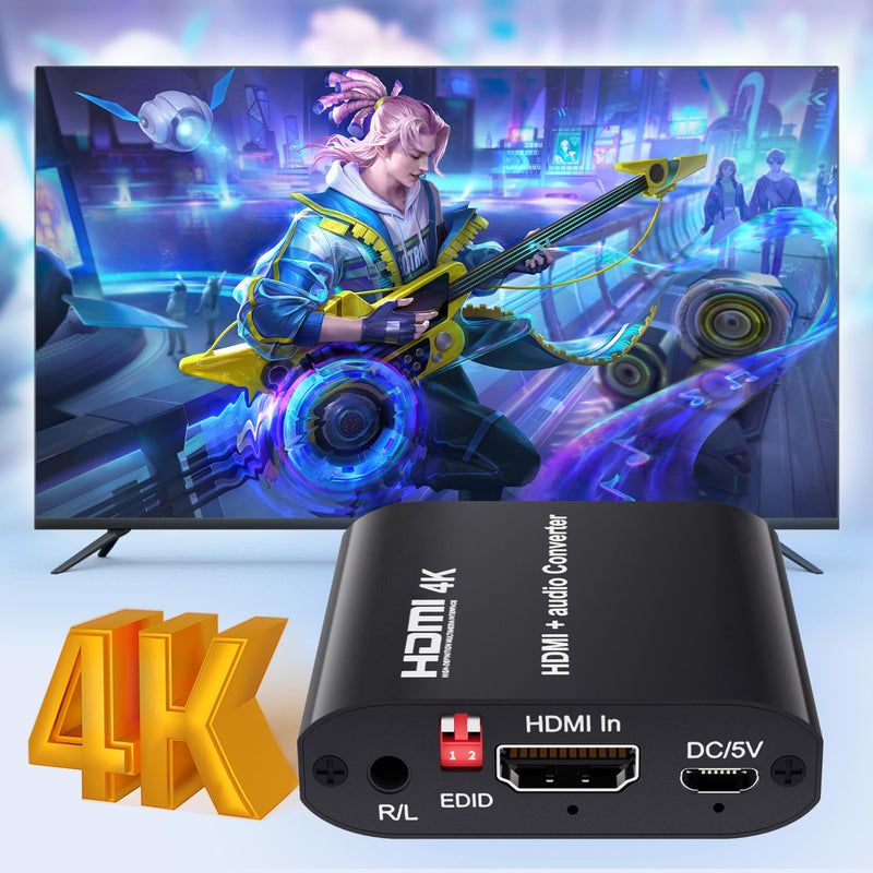 BolAAzuL HDMI Audio Extractor 4K@30Hz, HDMI 1.4 to Optical Toslink & Coaxial SPDIF Audio Converter Adapter - Supports 5.1 CH Audio, EDID Management -Not Support ARC eARC or CEC 4K@30Hz HDMI Audio Extractor