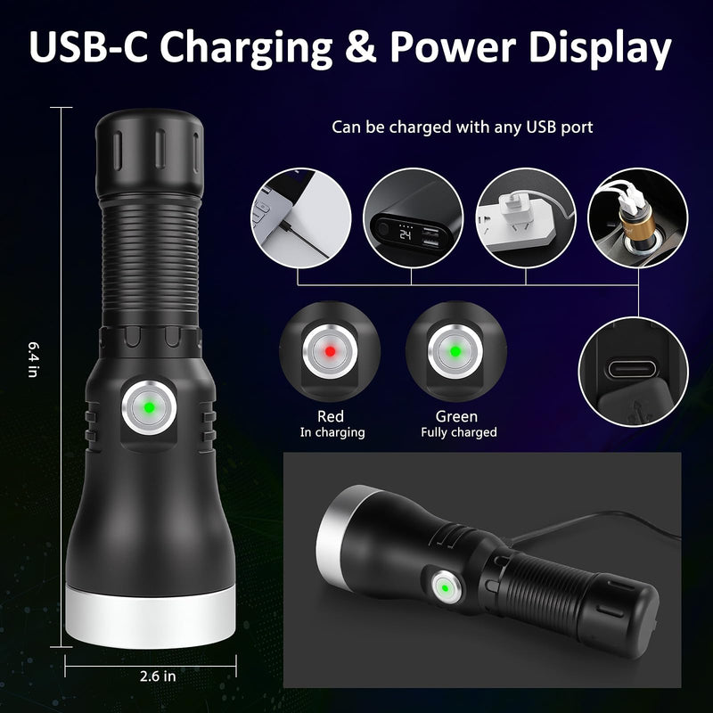 XLENTGEN 365nm High Power Black Mirror UV Light Detection Flashlight, UV Blacklight Light USB Rechargeable, Pet Urine Detector, Resin Curing, Blood Tracking, Appraisal, Fluorescent Detection