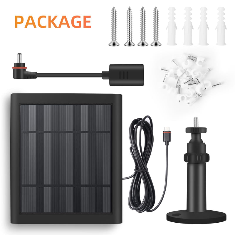 Solar Panel for Ring Camera, 4W Solar Charger Compatible with Ring Spotlight &Stick Up Outdoor Cam Battery, 10FT/3M Long Cable with USB-C to Ring Barrel Plug Adapter, Black 1pc