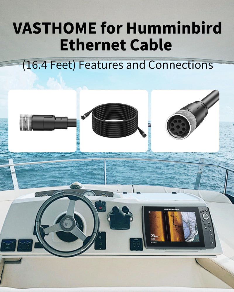 VASTHOME for Humminbird 720073-5 AS EC 15E - 16.4FT Ethernet Cable, Fit with Helix 15, 12, 10, 9, 8, 7, APEX 19, 16, 13, Xplore 12, 10, 9, Solix (15, 12, 10) G3, Onix, Ion, and 11, 9, 8, 7xxci Models