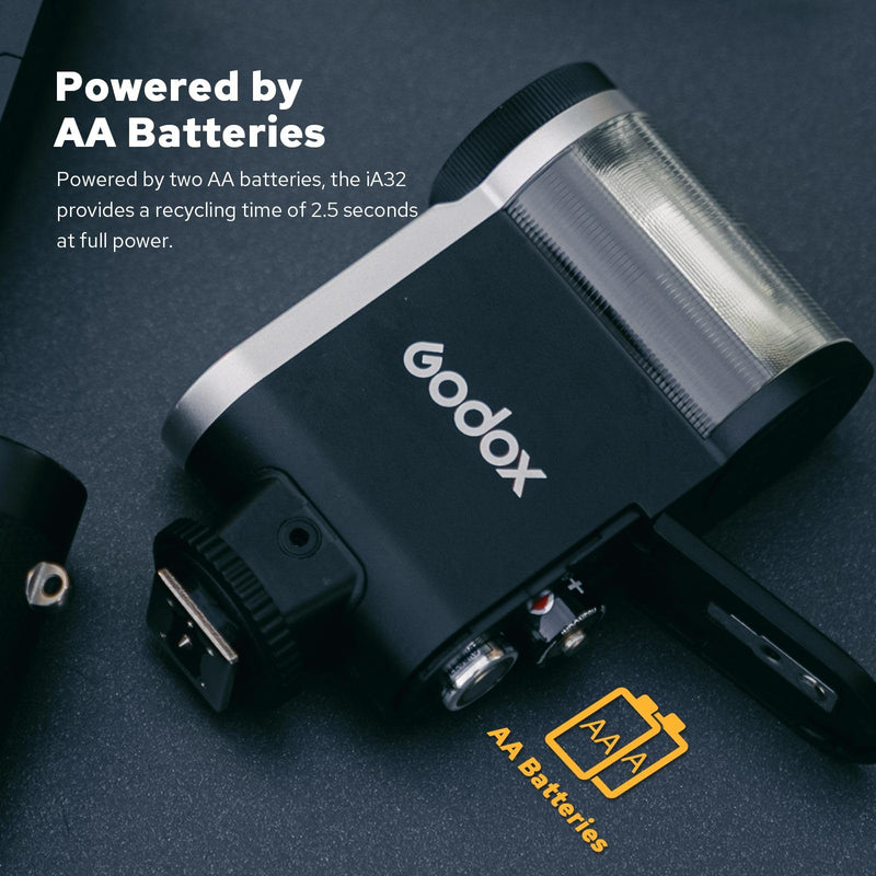 Godox iA32 Flash for Canon/Sony/Fujifilm/Nikon/Panasonic/Olympus | Angle Adjustable, Flat Design, GN15 with 8 Levels Flash Power, CCT 6200K±200K Flash, GODOX iA 32 Camera Flash Speedlite