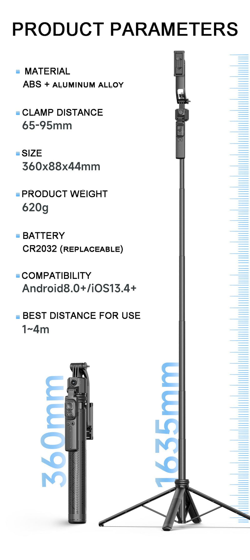 Auto Face Tracking Tripod with Light and Remote 64", No App | 360°Rotating Tripod Selfie Stick for Tiktok YouTube Vlog Live Streaming Video Recording, for iPhone/Cell Phone/Android/Camera