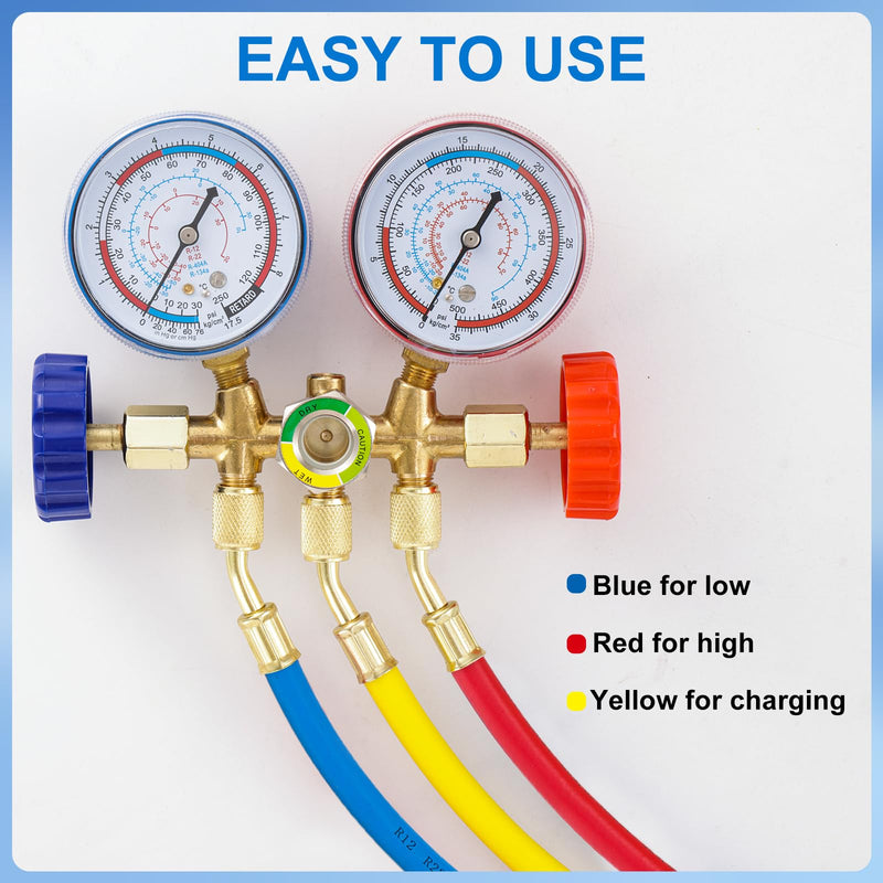 3 Pieces AC Manifold Gauge Hose Kit, R410A Refrigerant Charging Hoses 1/4 SAE, 5FT AC Manifold Gauge Hose Kit for R134A R410A R22 R404A, A/C Charging Hose 60‘’